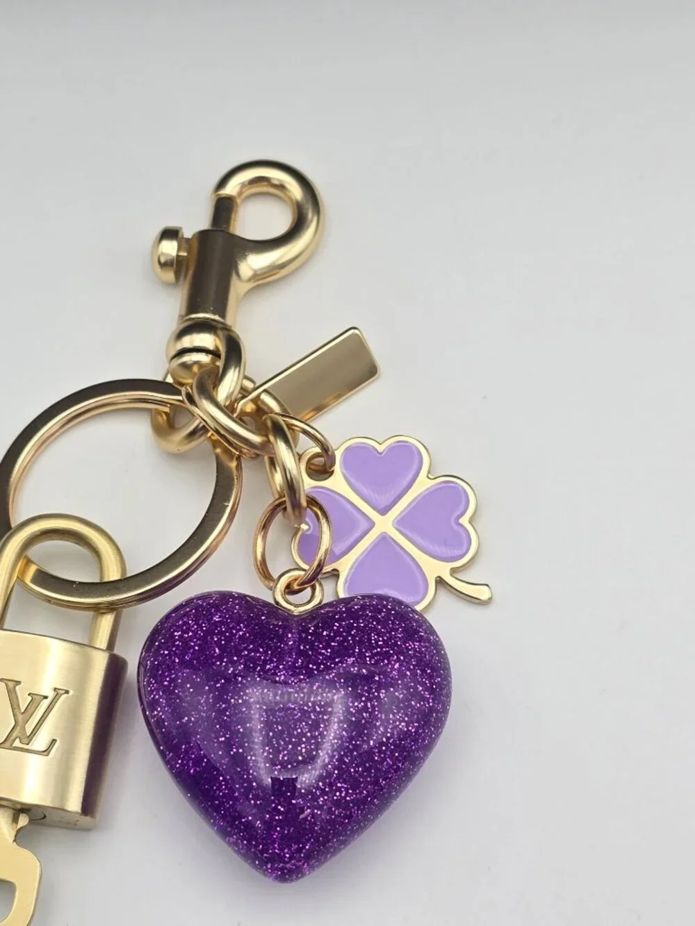 Authentic Louis Vuitton Gold Padlock 🔒Shiny LV Key + Unbranded Heart Bag Charm